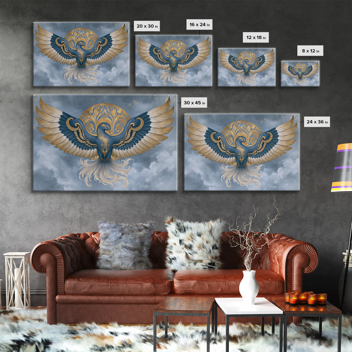 Phoenix Rising as Renewal Symbol Framed Canvas Print, Spiritual Art, Minimalist Decor, Living Room Decor, Fine Art, Spirit, SPI-3x2-15