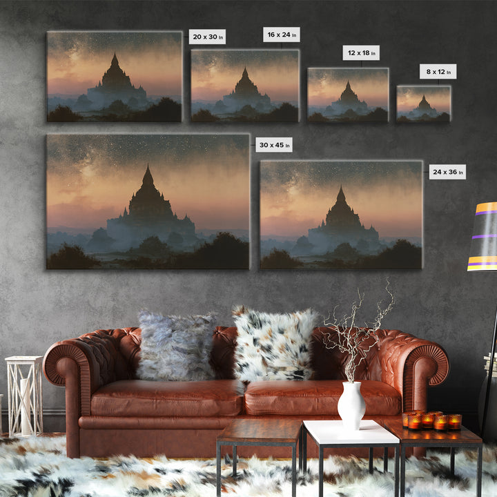 Ancient Temple Silhouette Framed Canvas Print, Spiritual Art, Art Prints, Living Room Decor, Spirit, Abstract Wall Art, SPI-3x2-23