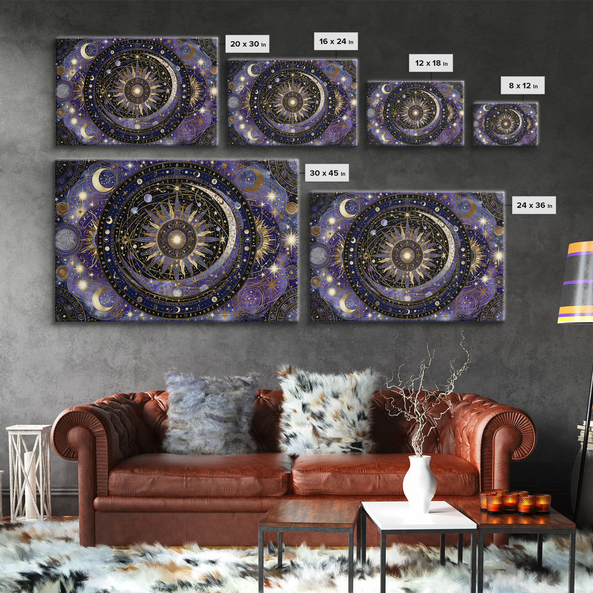 Sun and Moon Spiritual Balance Composition Framed Canvas Print, Spiritual Art, Digital Prints, Living Room Decor, Spirit, SPI-3x2-36