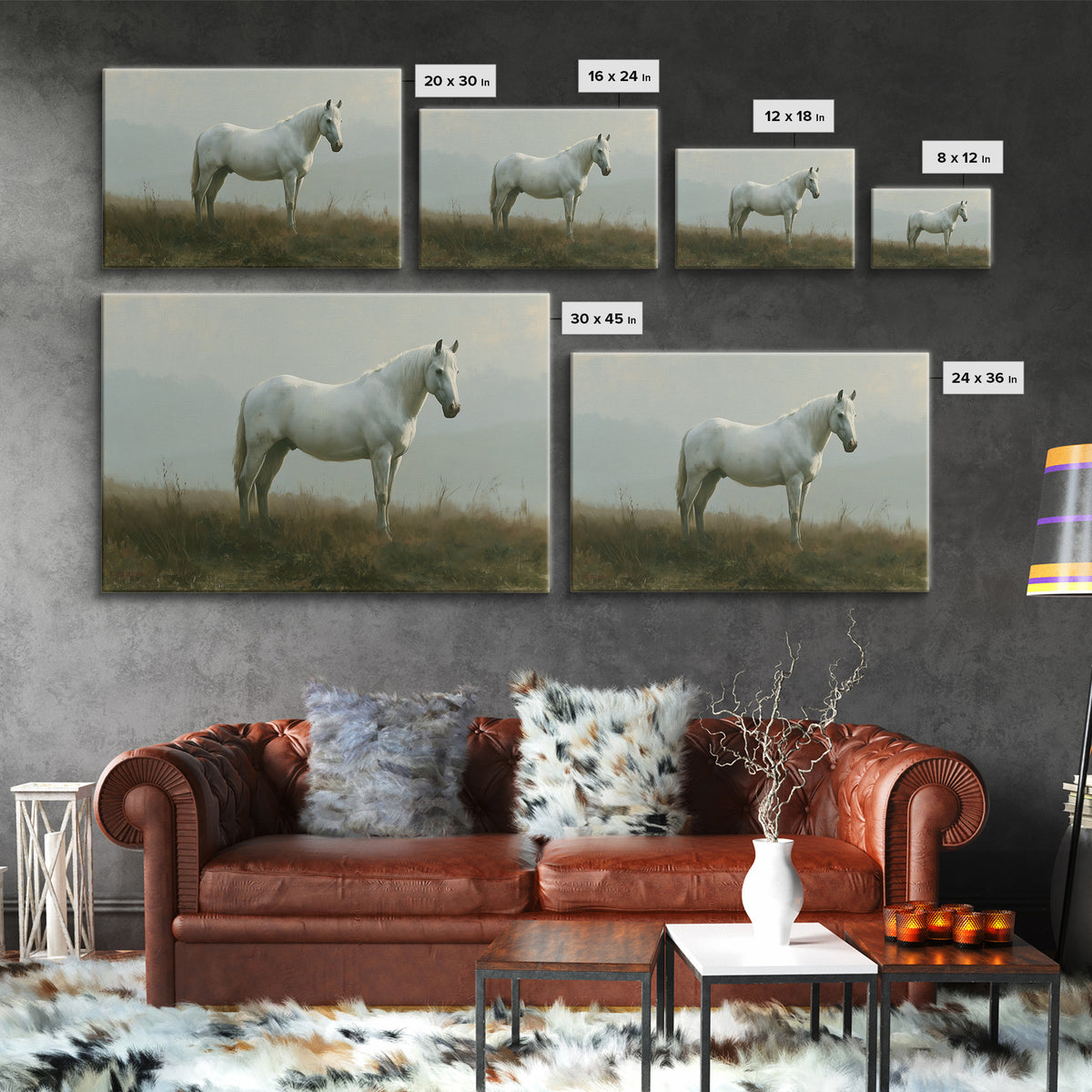 White Horse in Misty Sacred Landscape Canvas Print, Spiritual Art, Kids Room Art, Living Room Decor, Fine Art, Spirit, SPI-3x2-38