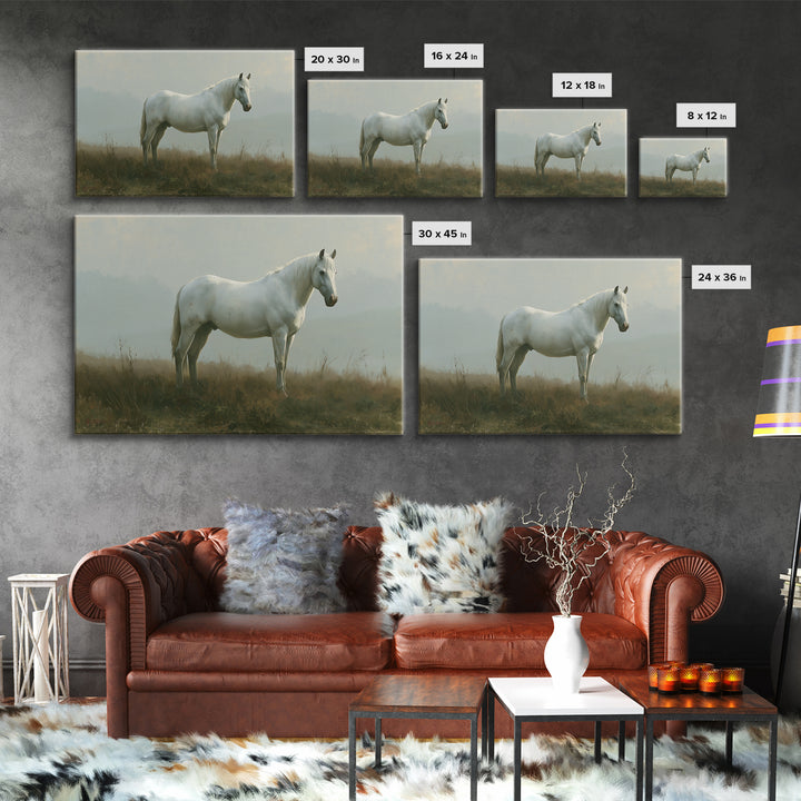 White Horse in Misty Sacred Landscape Canvas Print, Spiritual Art, Kids Room Art, Living Room Decor, Fine Art, Spirit, SPI-3x2-38