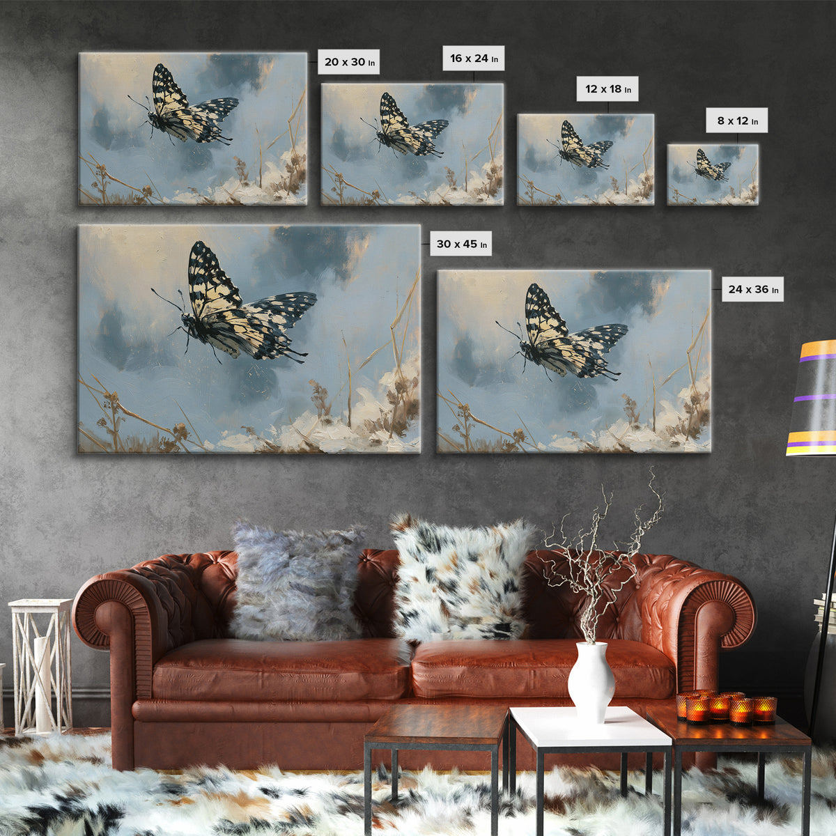 Butterfly Transformation Scene Canvas Print, Spiritual Art, Minimalist Wall Art, Living Room Decor, Abstract Art, Spirit, SPI-3x2-43