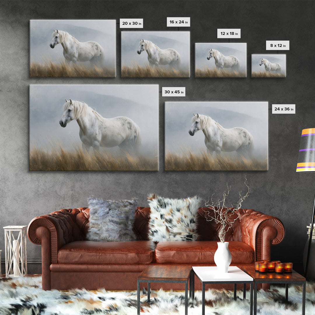 White Horse in Misty Sacred Landscape Canvas Print, Spiritual Art, Kids Room Art, Living Room Decor, Fine Art, Spirit, SPI-3x2-62