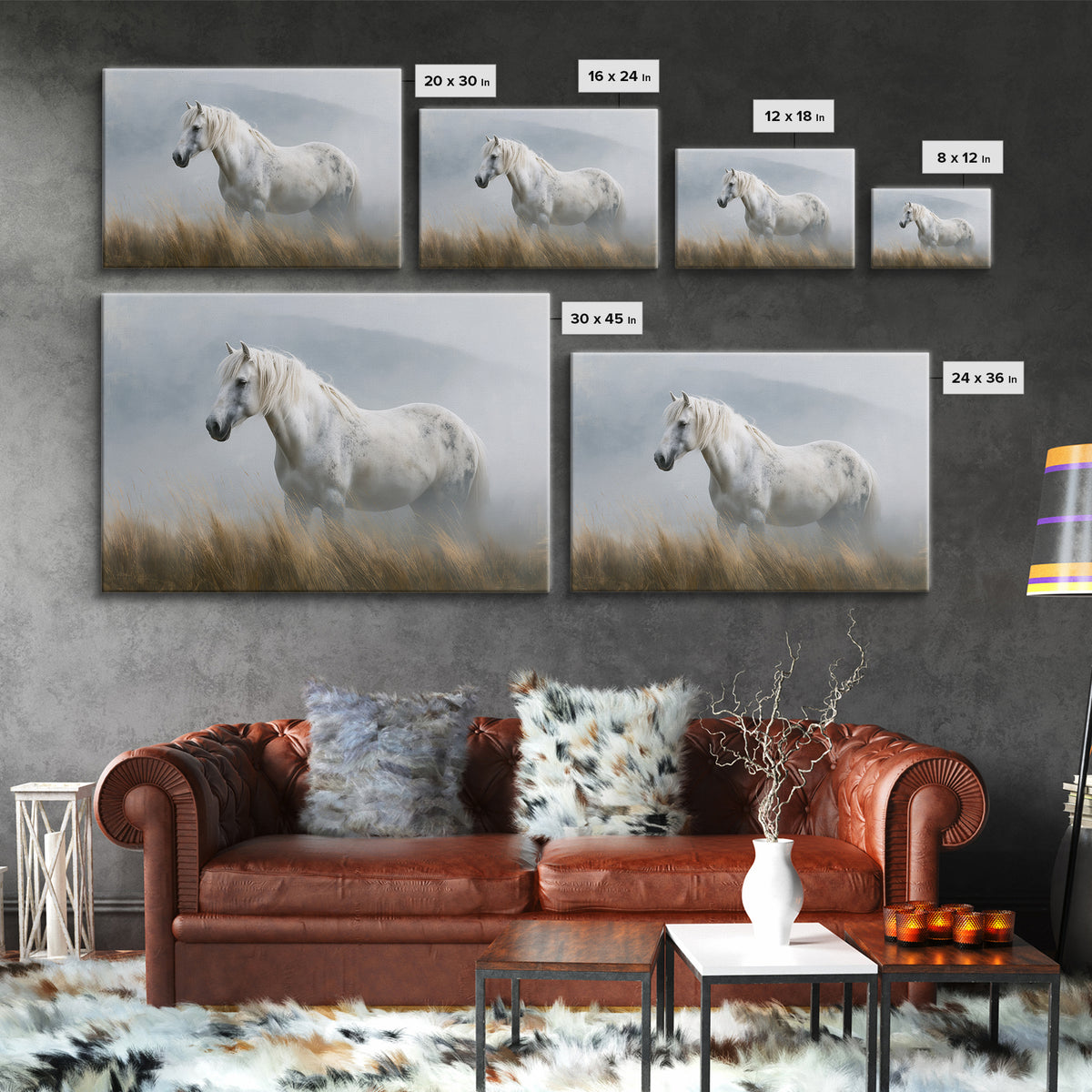 White Horse in Misty Sacred Landscape Canvas Print, Spiritual Art, Kids Room Art, Living Room Decor, Fine Art, Spirit, SPI-3x2-62