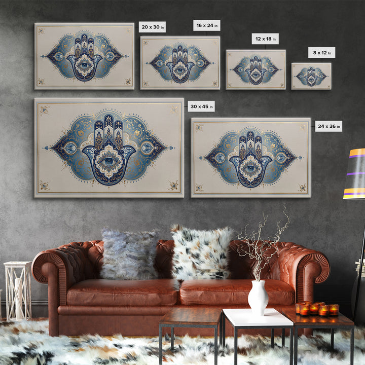 Protective Hand Motif Framed Canvas Print, Spiritual Art, Boho Decor, Living Room Decor, Fine Art, Spirit, Art Prints, SPI-3x2-99