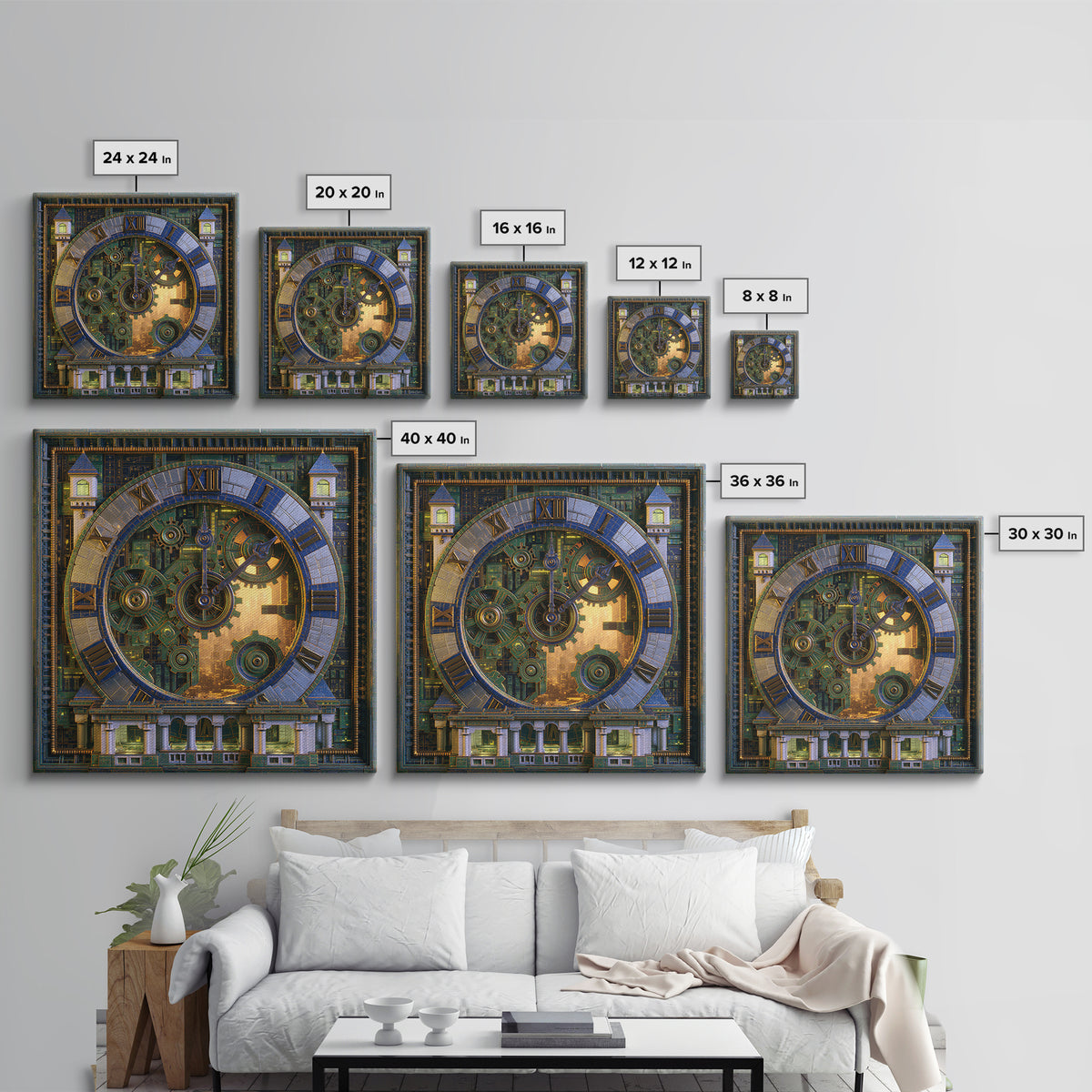 Clock Tower Gears Canvas Print, Steampunk Art, Abstract Art Print, Living Room Decor, Watercolor Art, Mechanic, STE-1x1-13