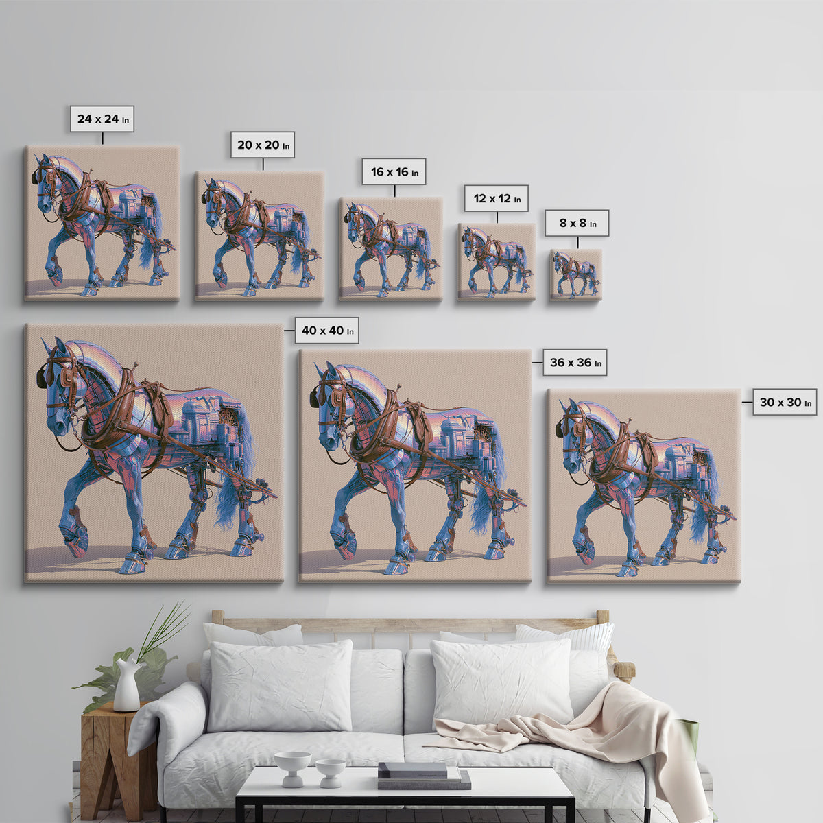 Steam Powered Horse Framed Canvas Print, Steampunk Art, Wall Art Living Room, Living Room Decor, Mechanic, Modern Decor, STE-1x1-39