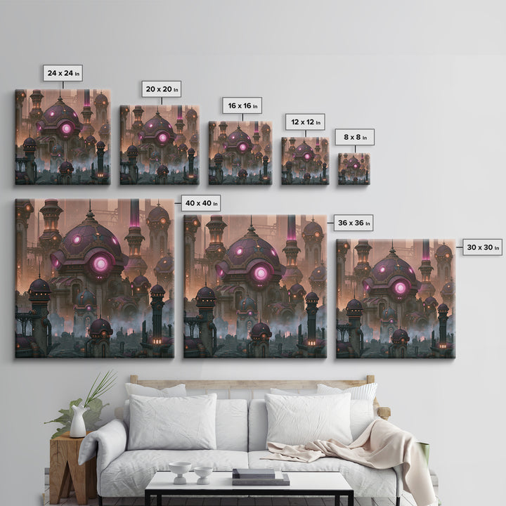 Steam Powered City Skyline Canvas Print, Steampunk Art, Luxury Decor, Living Room Decor, Abstract Art, Mechanic, STE-1x1-45