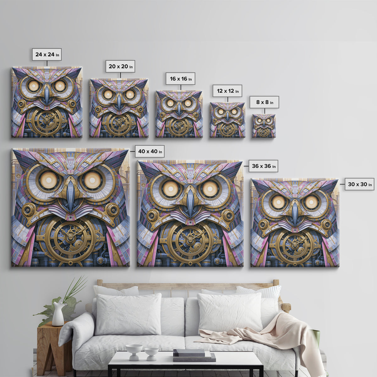 Brass Clockwork Owl Canvas Print, Steampunk Art, Room Decor, Living Room Decor, Fine Art, Mechanic, Original Art, Art Nouveau, STE-1x1-49