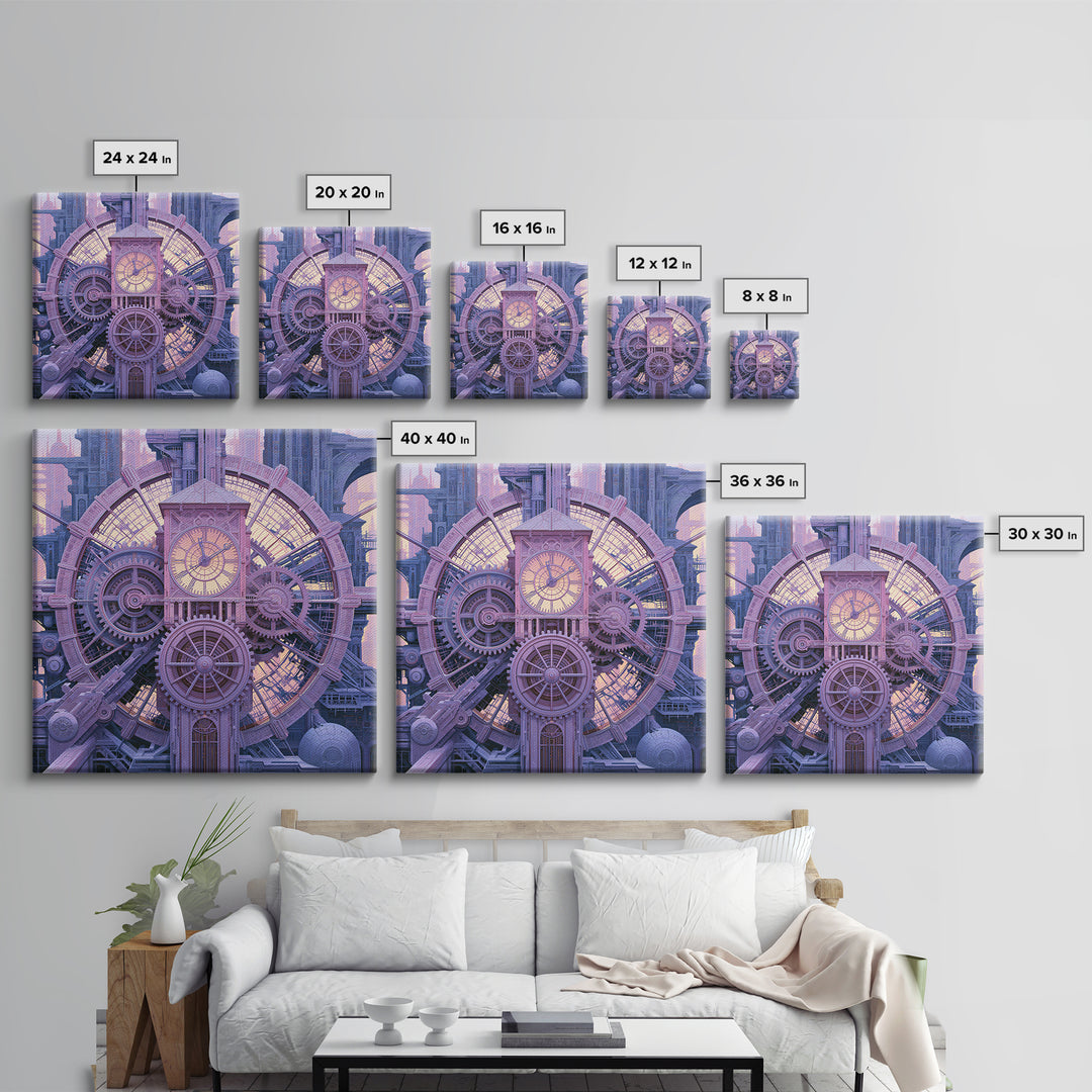 Clock Tower Gears Framed Canvas Print, Steampunk Art, Boho Decor, Living Room Decor, Oil Painting, Mechanic, Art Print, STE-1x1-61