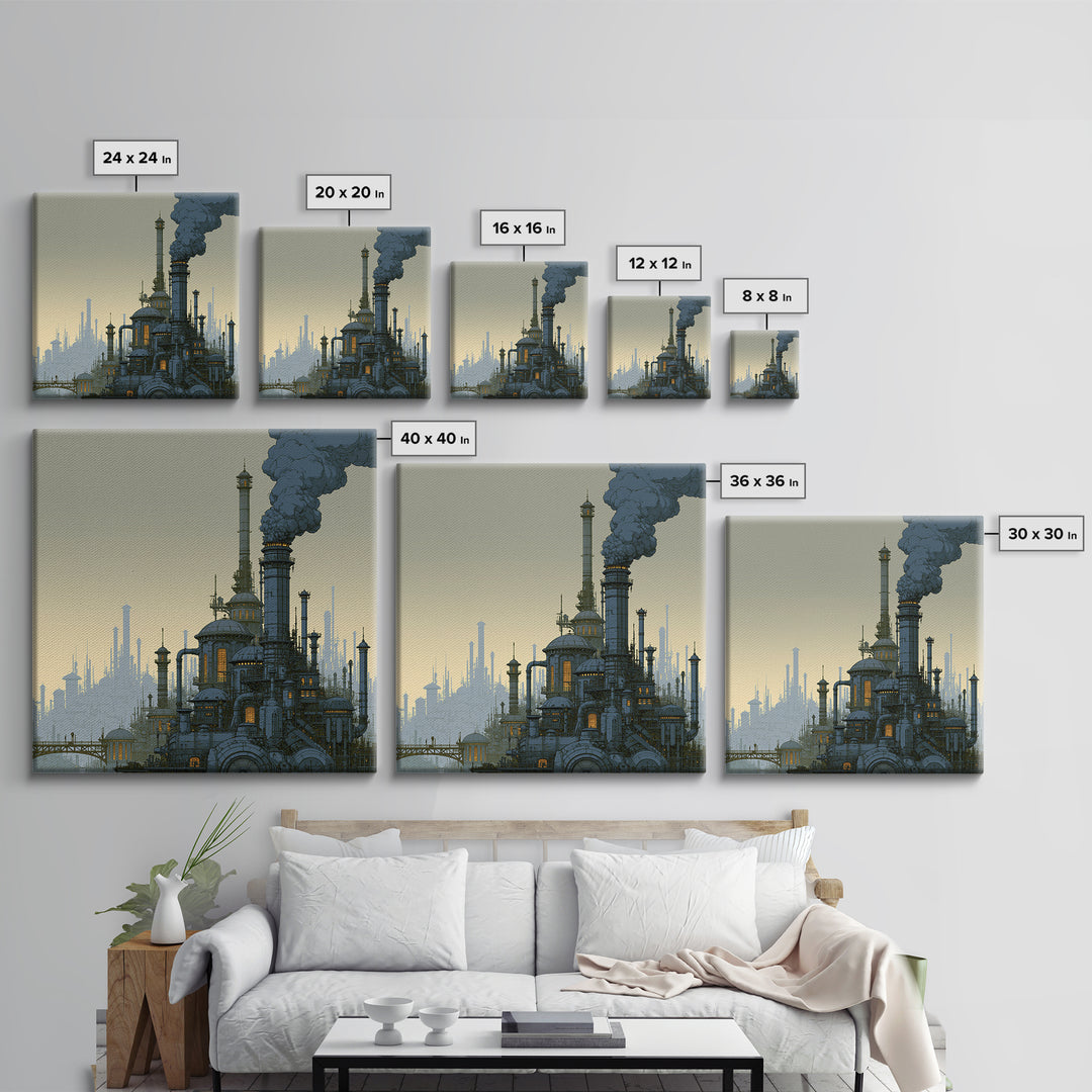 Steam Powered City Skyline Canvas Print, Steampunk Art, Luxury Decor, Living Room Decor, Abstract Art, Mechanic, STE-1x1-69