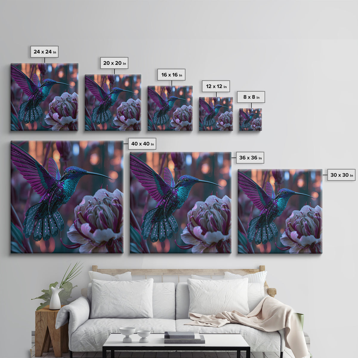 Mechanical Hummingbird Hovering Near Flower Canvas Print, Steampunk Art, Wall Decor, Living Room Decor, Oil Painting, Mechanic, STE-1x1-81