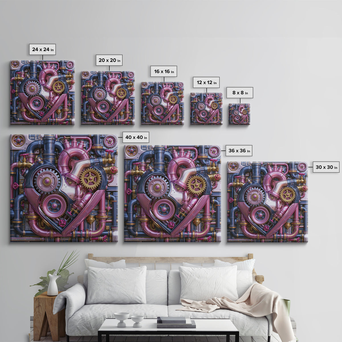 Gear Heart with Pipes and Valves Canvas Print, Steampunk Art, Man Cave Decor, Living Room Decor, Fine Art, Mechanic, STE-1x1-92