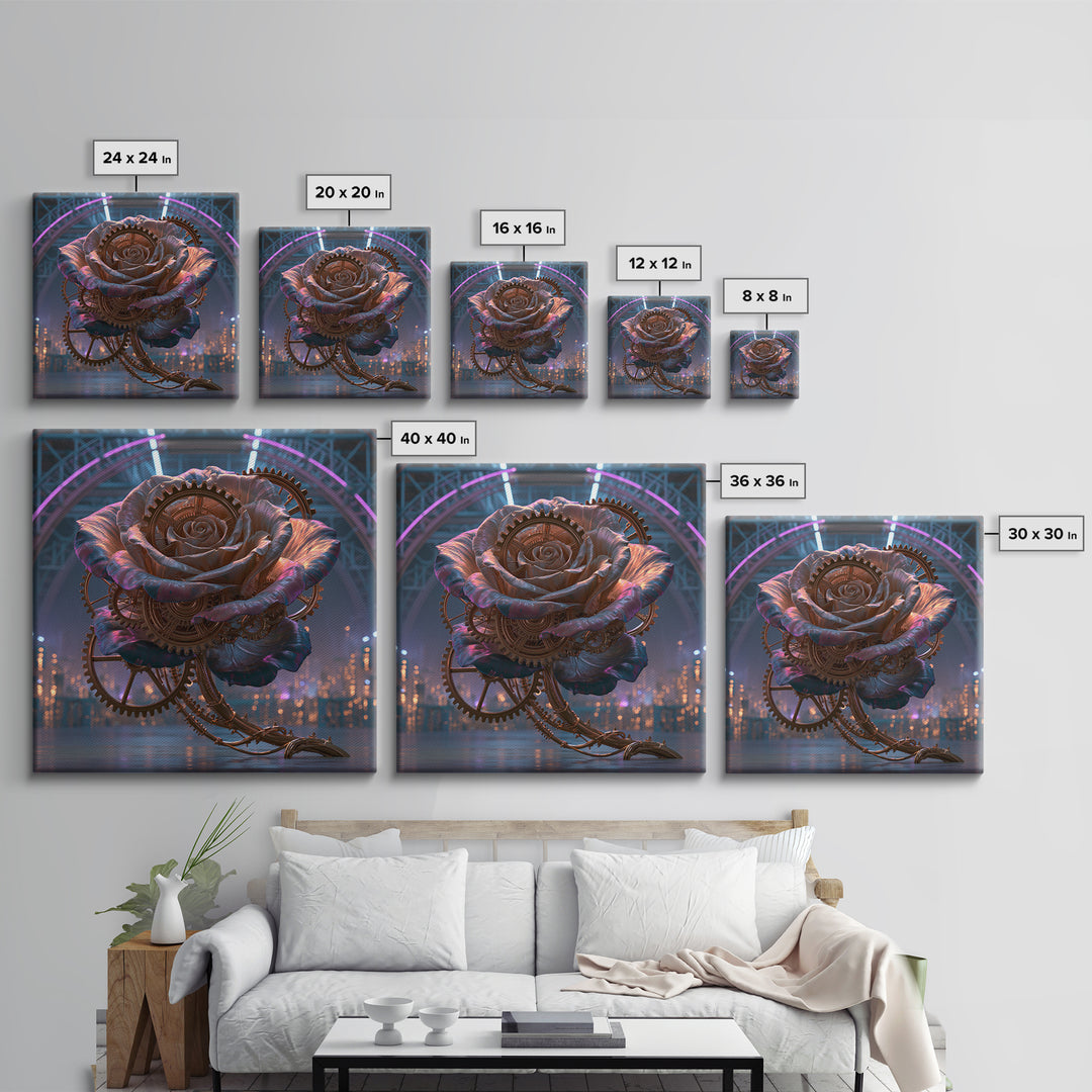 Mechanical Rose Made of Copper Gears Canvas Print, Steampunk Art, Wall Decor, Living Room Decor, Mechanic, Whimsical Decor, STE-1x1-99