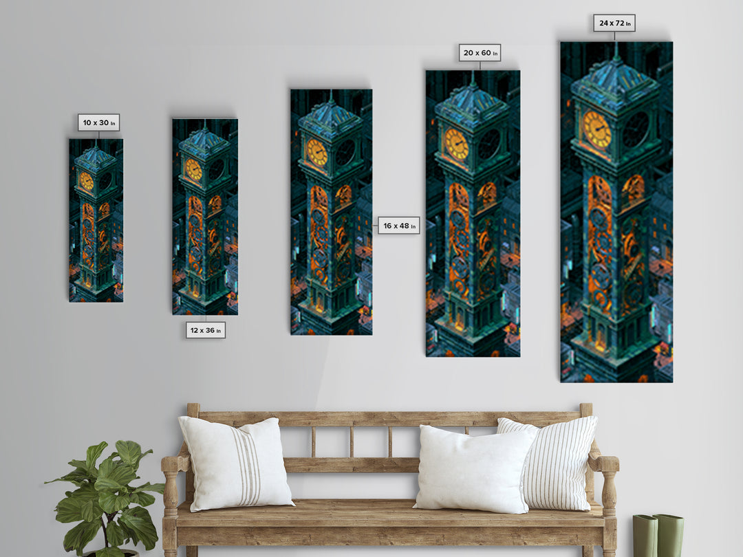 Clock Tower Gears Canvas Print, Steampunk Art, Abstract Art Print, Living Room Decor, Watercolor Art, Mechanic, STE-1x3-1
