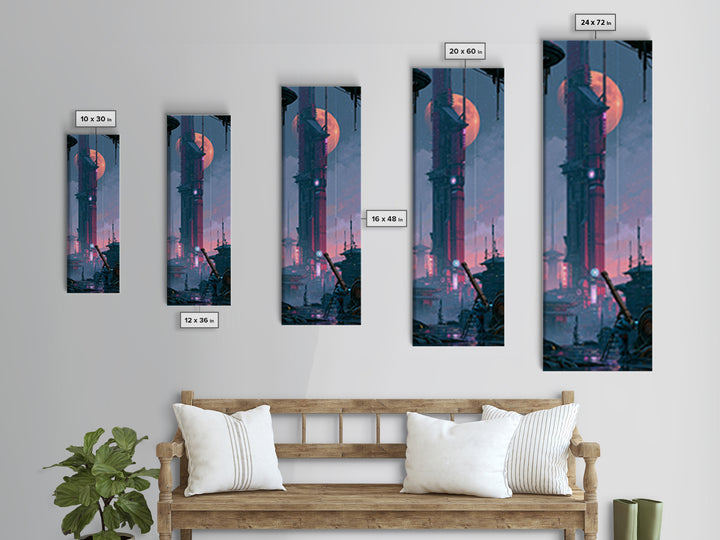 Brass Telescope Aimed at Copper Moon Canvas Print, Steampunk Art, Wall Art, Living Room Decor, Oil Painting, Mechanic, STE-1x3-12