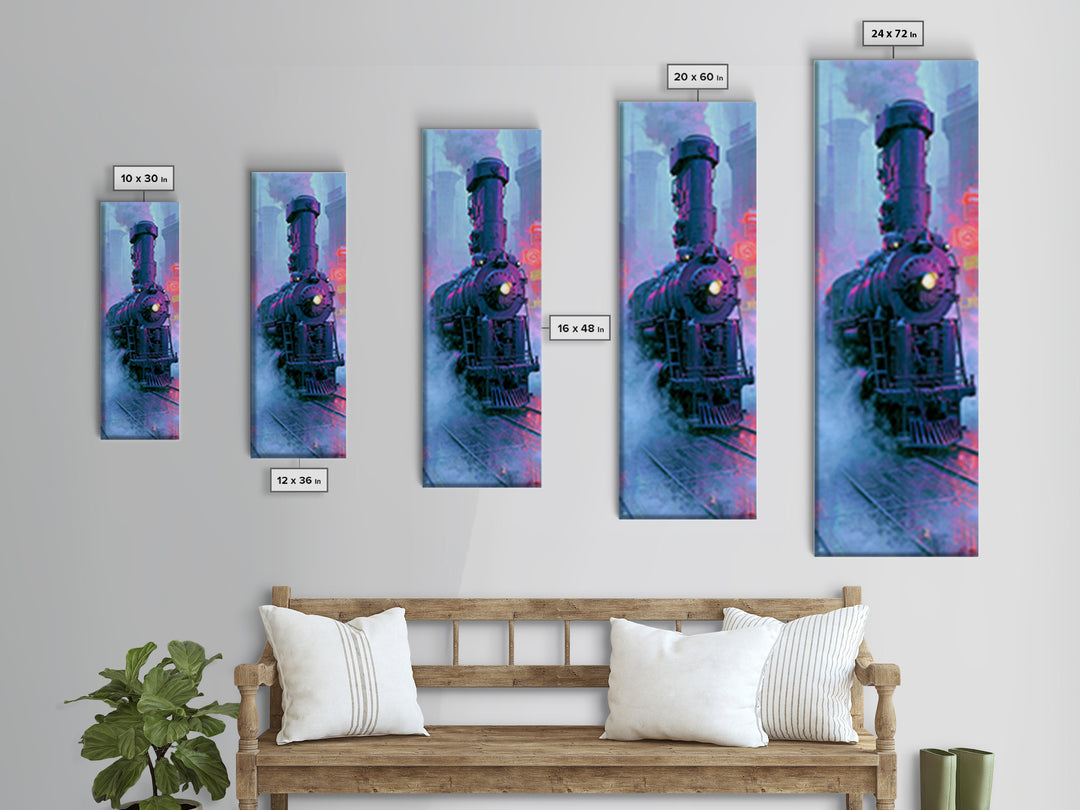 Steam Locomotive Racing Through Fog Canvas Print, Steampunk Art, Neutral Decor, Living Room Decor, Fine Art, Mechanic, STE-1x3-18