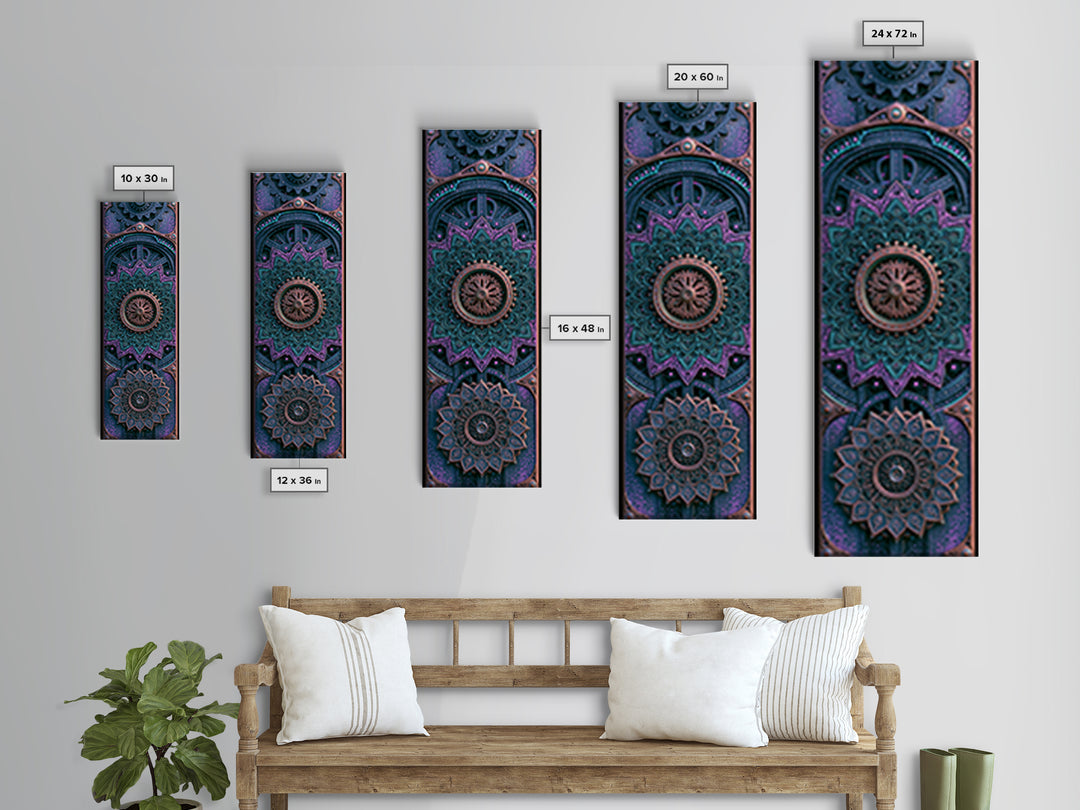 Cogwheel Mandala in Bronze and Teal Canvas Print, Steampunk Art, Halloween Decor, Living Room Decor, Fine Art, Mechanic, STE-1x3-28