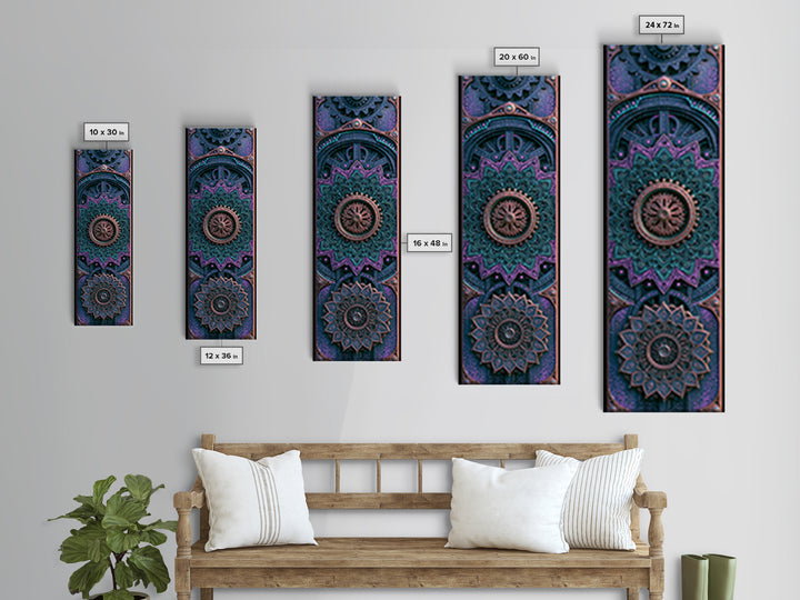Cogwheel Mandala in Bronze and Teal Canvas Print, Steampunk Art, Halloween Decor, Living Room Decor, Fine Art, Mechanic, STE-1x3-28