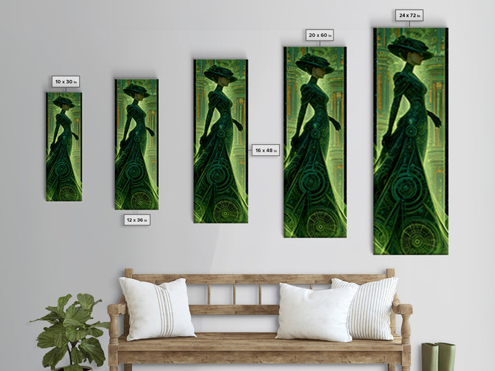 Victorian Lady with Clockwork Dress Details Framed Canvas Print, Steampunk Art, Textured Painting, Living Room Decor, Mechanic, STE-1x3-29