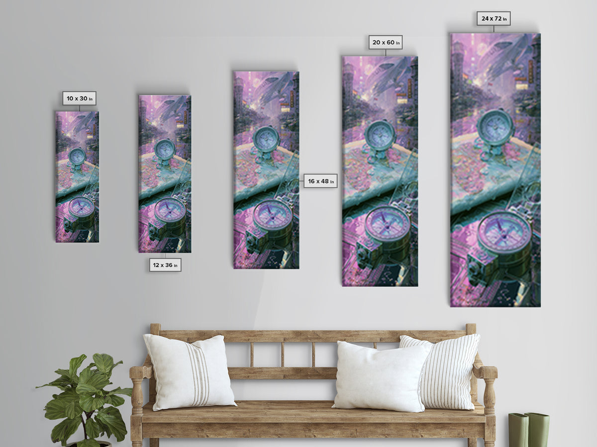 Airship Captain Map and Compass Still Life Framed Canvas Print, Steampunk Art, Dark Art, Living Room Decor, Oil Painting, STE-1x3-30