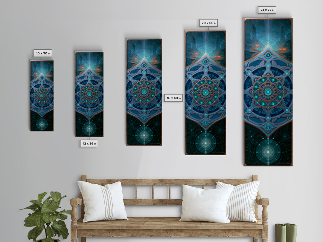Cogwheel Mandala in Bronze and Teal Framed Canvas Print, Steampunk Art, Minimalist Decor, Living Room Decor, Fine Art, Mechanic, STE-1x3-4