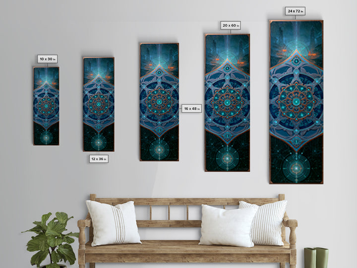 Cogwheel Mandala in Bronze and Teal Framed Canvas Print, Steampunk Art, Minimalist Decor, Living Room Decor, Fine Art, Mechanic, STE-1x3-4
