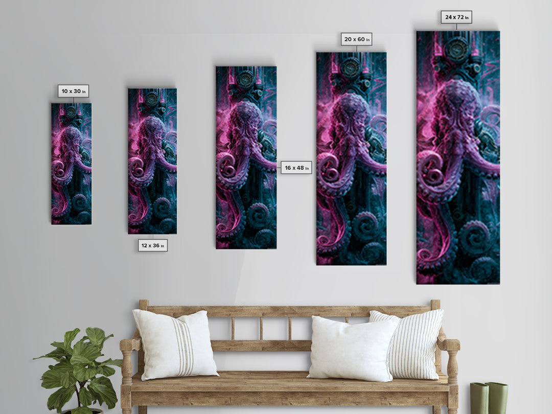 Steampunk Octopus with Brass Tentacles Canvas Print, Steampunk Art, Retro Decor, Living Room Decor, Fine Art, Mechanic, STE-1x3-41