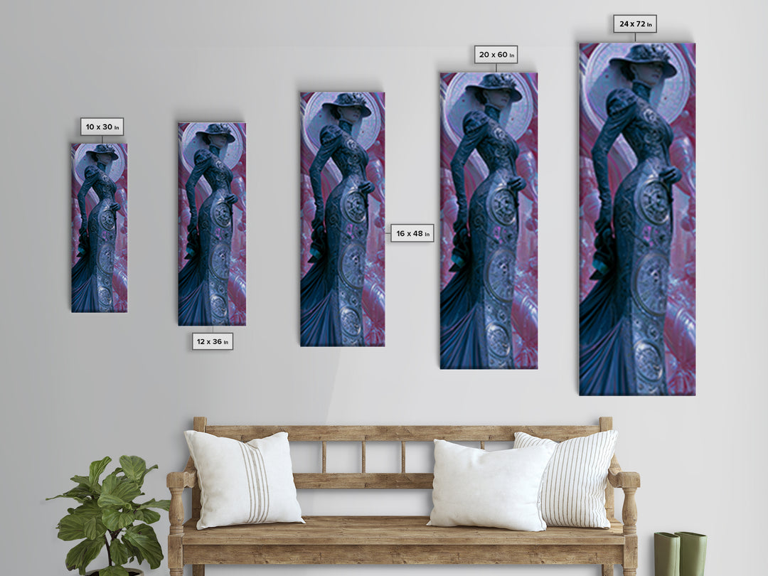 Victorian Lady with Clockwork Dress Details Canvas Print, Steampunk Art, Fine Art Print, Living Room Decor, Fine Art, Mechanic, STE-1x3-5