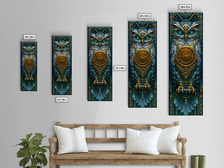Brass Clockwork Owl Framed Canvas Print, Steampunk Art, Halloween Decor, Living Room Decor, Fine Art, Mechanic, Boho Wall Art, STE-1x3-61
