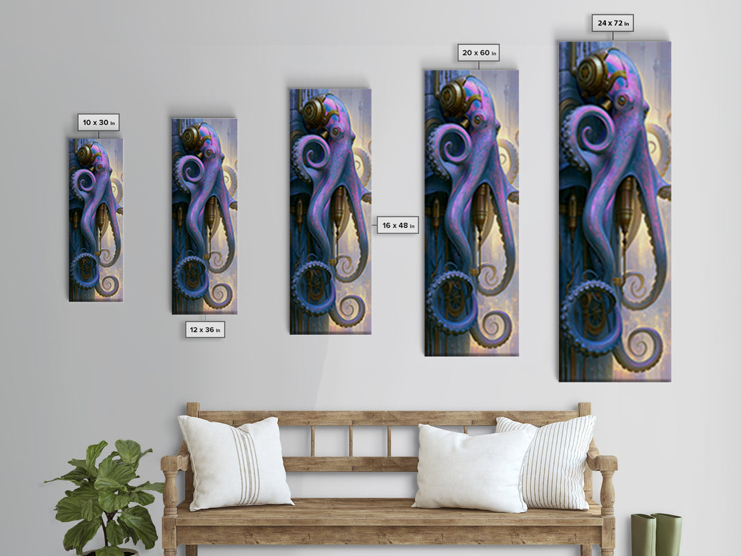 Steampunk Octopus with Brass Tentacles Canvas Print, Steampunk Art, Art Print, Living Room Decor, Fine Art, Mechanic, STE-1x3-65