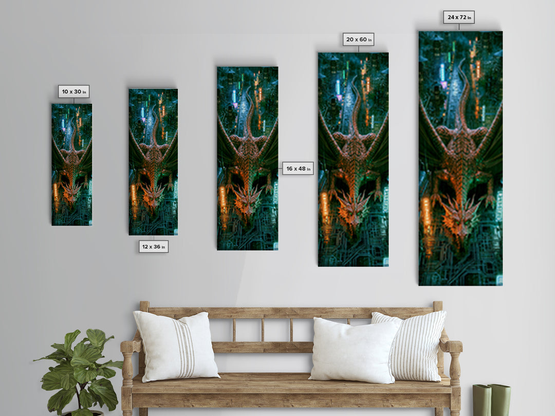 Copper Dragon with Riveted Wings Framed Canvas Print, Steampunk Art, Modern Decor, Living Room Decor, Fine Art, Mechanic, STE-1x3-70