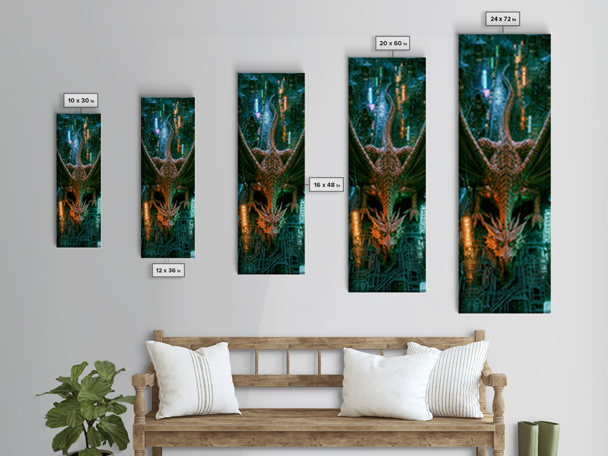 Copper Dragon with Riveted Wings Framed Canvas Print, Steampunk Art, Modern Decor, Living Room Decor, Fine Art, Mechanic, STE-1x3-70