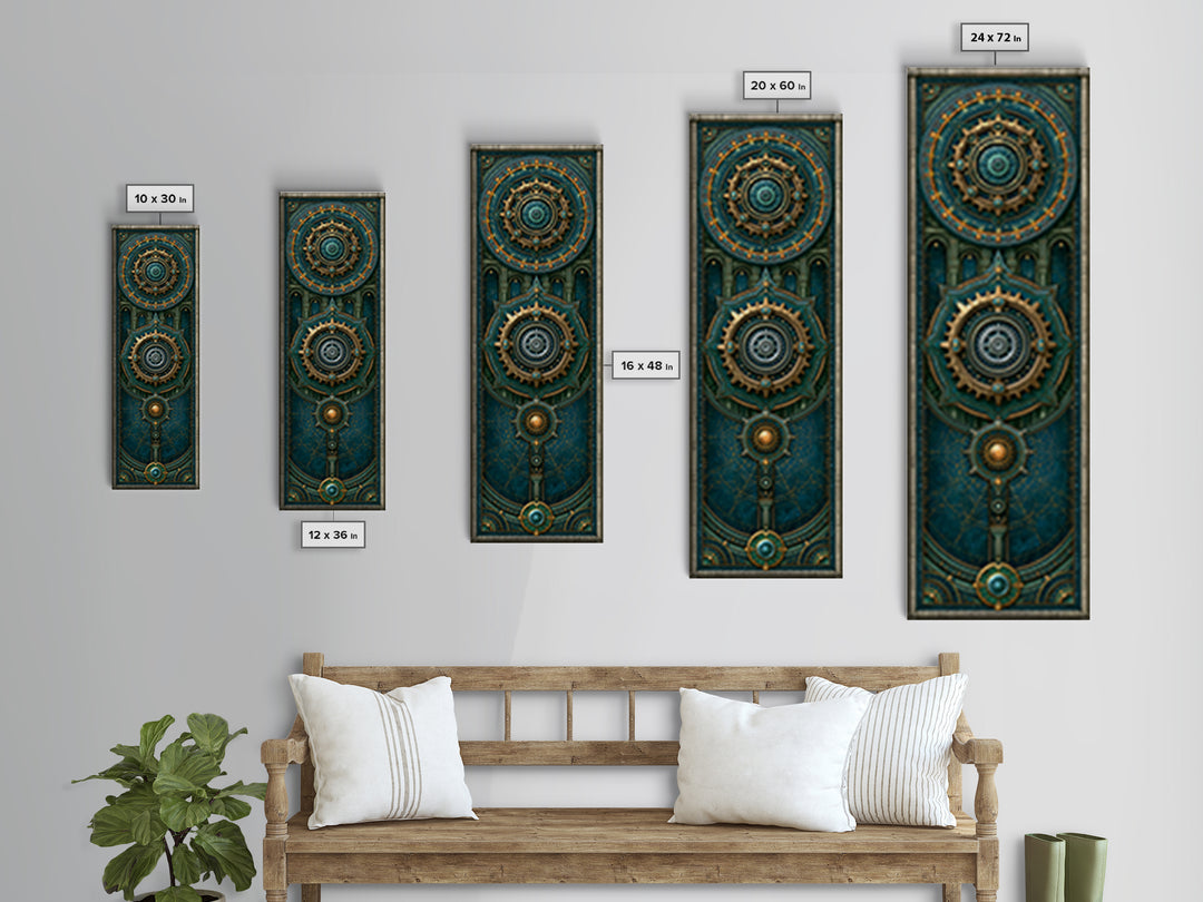 Cogwheel Mandala in Bronze and Teal Framed Canvas Print, Steampunk Art, Cat Art, Living Room Decor, Oil Painting, Mechanic, STE-1x3-76