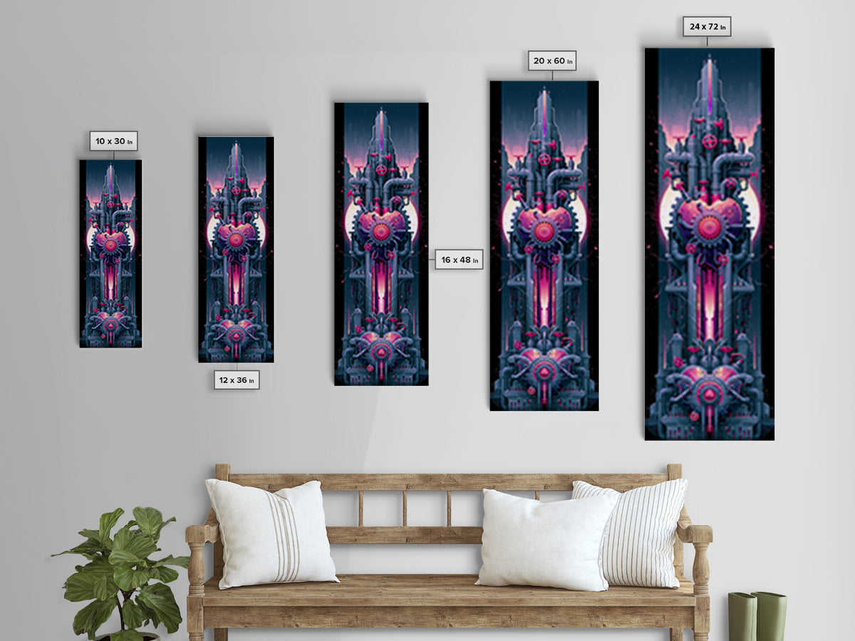 Gear Heart with Pipes and Valves Framed Canvas Print, Steampunk Art, Modern Art, Living Room Decor, Fine Art, Mechanic, STE-1x3-80