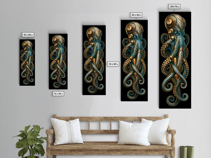 Steampunk Octopus with Brass Tentacles Canvas Print, Steampunk Art, Man Cave Decor, Living Room Decor, Fine Art, Mechanic, STE-1x3-89