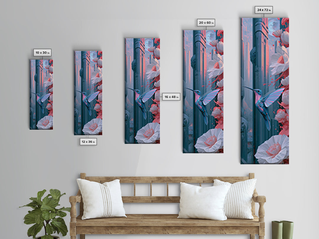 Mechanical Hummingbird Hovering Near Flower Canvas Print, Steampunk Art, Digital Art, Living Room Decor, Fine Art, Mechanic, STE-1x3-93
