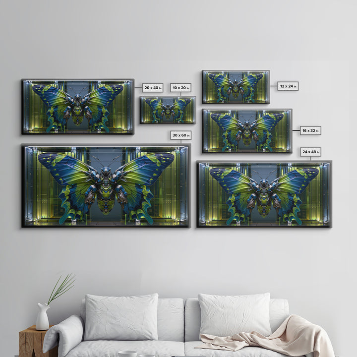 Mechanical Butterfly Specimen Framed Canvas Print, Steampunk Art, Contemporary Art, Living Room Decor, Fine Art, Mechanic, STE-2x1-10