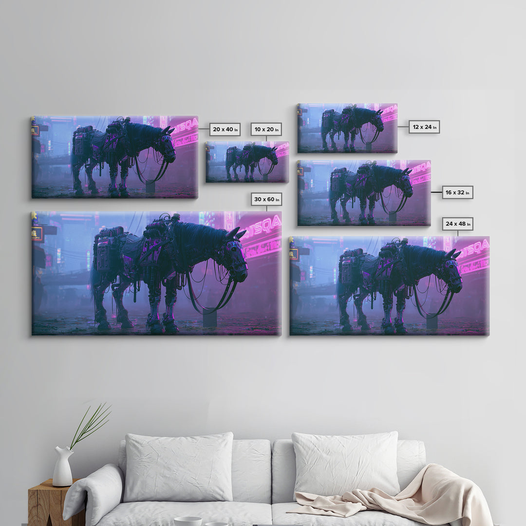 Steam Powered Horse Framed Canvas Print, Steampunk Art, Wall Art Living Room, Living Room Decor, Mechanic, Modern Decor, STE-2x1-11