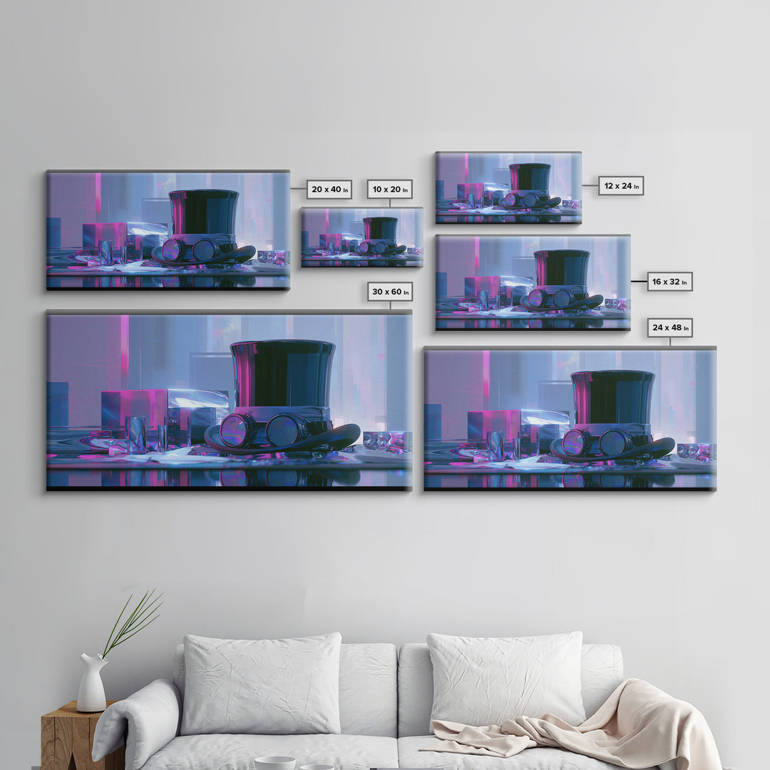 Top Hat and Goggles Still Life Framed Canvas Print, Steampunk Art, Minimalist Decor, Living Room Decor, Fine Art, Mechanic, STE-2x1-24
