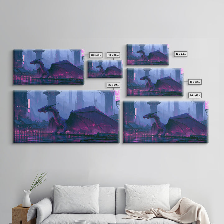 Copper Dragon with Riveted Wings Framed Canvas Print, Steampunk Art, Minimalist Decor, Living Room Decor, Fine Art, Mechanic, STE-2x1-30