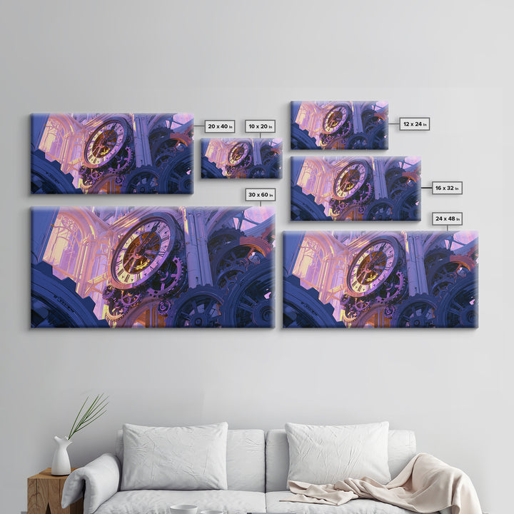 Clock Tower Gears Framed Canvas Print, Steampunk Art, Halloween Decor, Living Room Decor, Fine Art, Mechanic, Boho Wall Art, STE-2x1-33