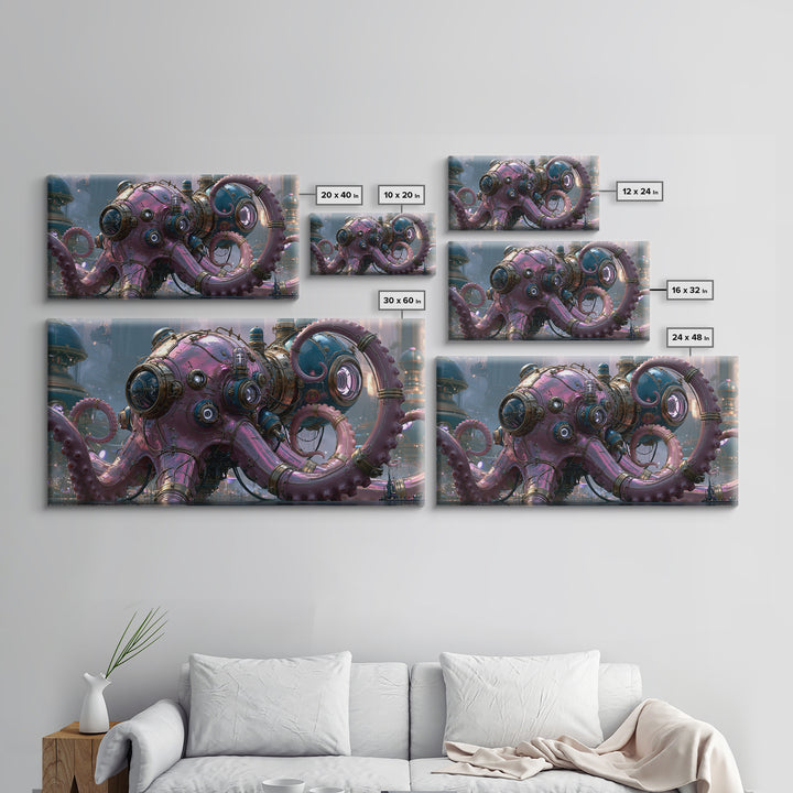 Steampunk Octopus with Brass Tentacles Canvas Print, Steampunk Art, Digital Print, Living Room Decor, Fine Art, Mechanic, STE-2x1-49