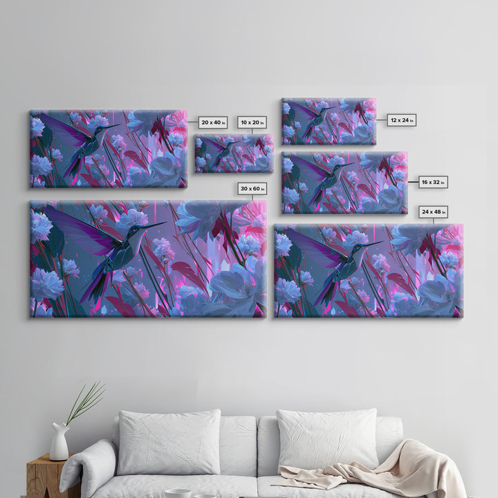 Mechanical Hummingbird Hovering Near Flower Canvas Print, Steampunk Art, Original Art, Living Room Decor, Mechanic, Dark Art, STE-2x1-5