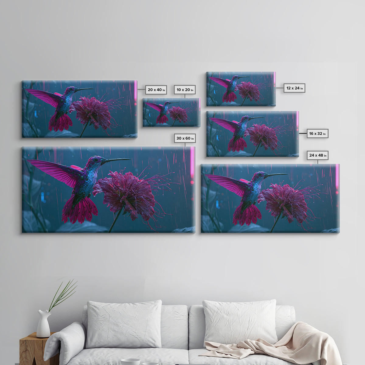 Mechanical Hummingbird Hovering Near Flower Canvas Print, Steampunk Art, Printable Art, Living Room Decor, Watercolor Art, STE-2x1-53
