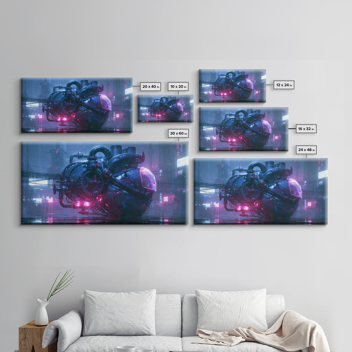 Gear Heart with Pipes and Valves Canvas Print, Steampunk Art, Steampunk, Living Room Decor, Mechanic, Wall Art Living Room, STE-2x1-64