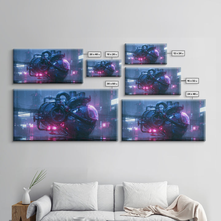 Gear Heart with Pipes and Valves Canvas Print, Steampunk Art, Steampunk, Living Room Decor, Mechanic, Wall Art Living Room, STE-2x1-64