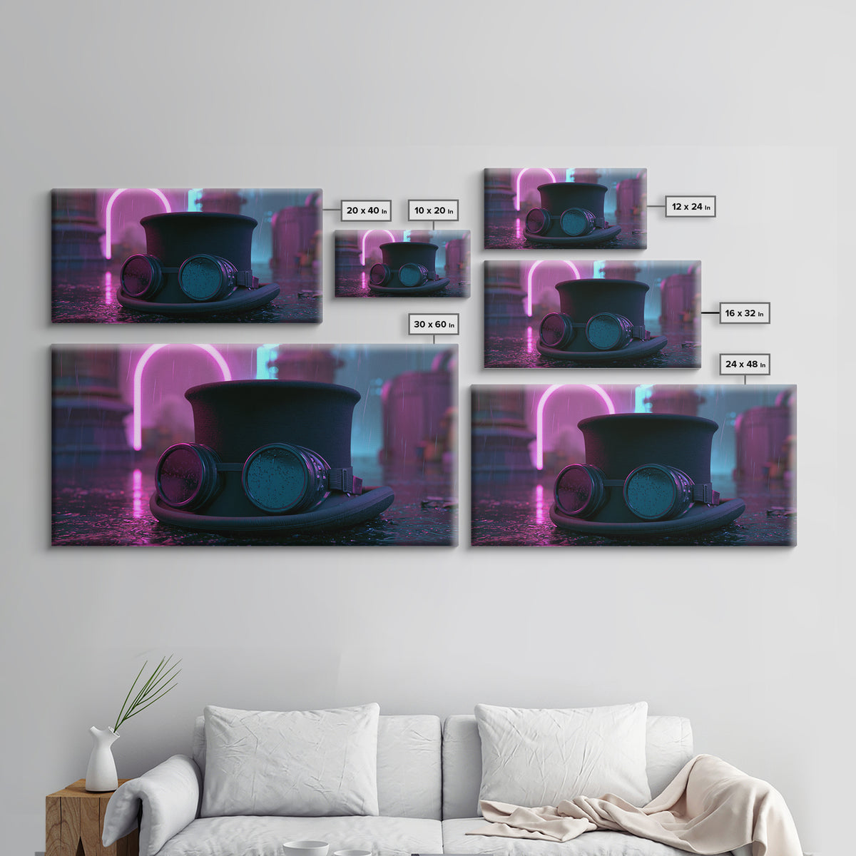 Top Hat and Goggles Still Life Framed Canvas Print, Steampunk Art, Art Nouveau, Living Room Decor, Fine Art, Mechanic, STE-2x1-72