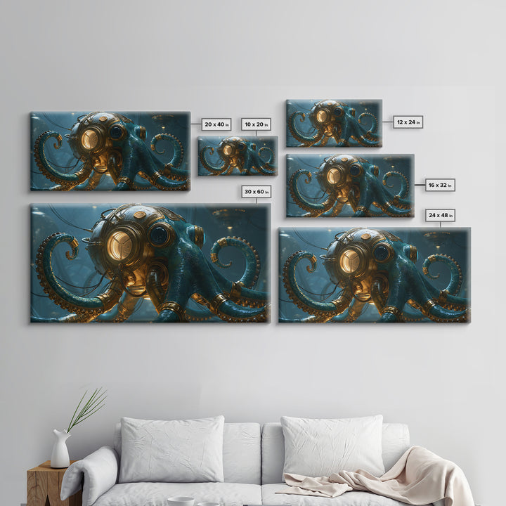 Steampunk Octopus with Brass Tentacles Canvas Print, Steampunk Art, Digital Print, Living Room Decor, Fine Art, Mechanic, STE-2x1-73