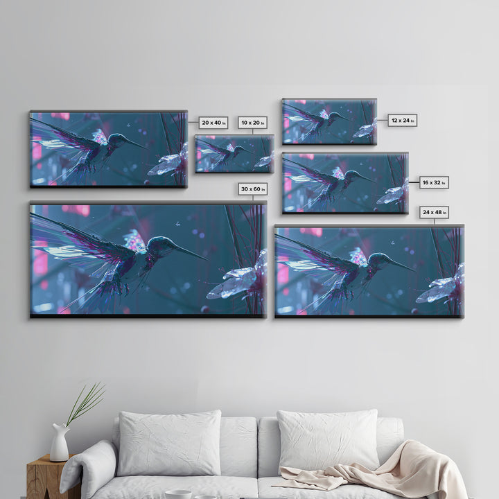 Mechanical Hummingbird Hovering Near Flower Canvas Print, Steampunk Art, Printable Art, Living Room Decor, Watercolor Art, STE-2x1-77